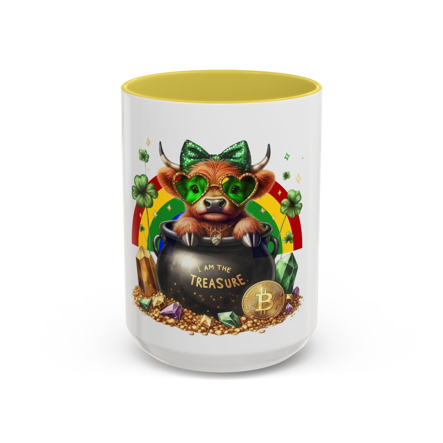 Colorful Rainbow Highland Mug I Am the Treasure Lucky Charm Cow St Patrick's Gift Holiday Celebration