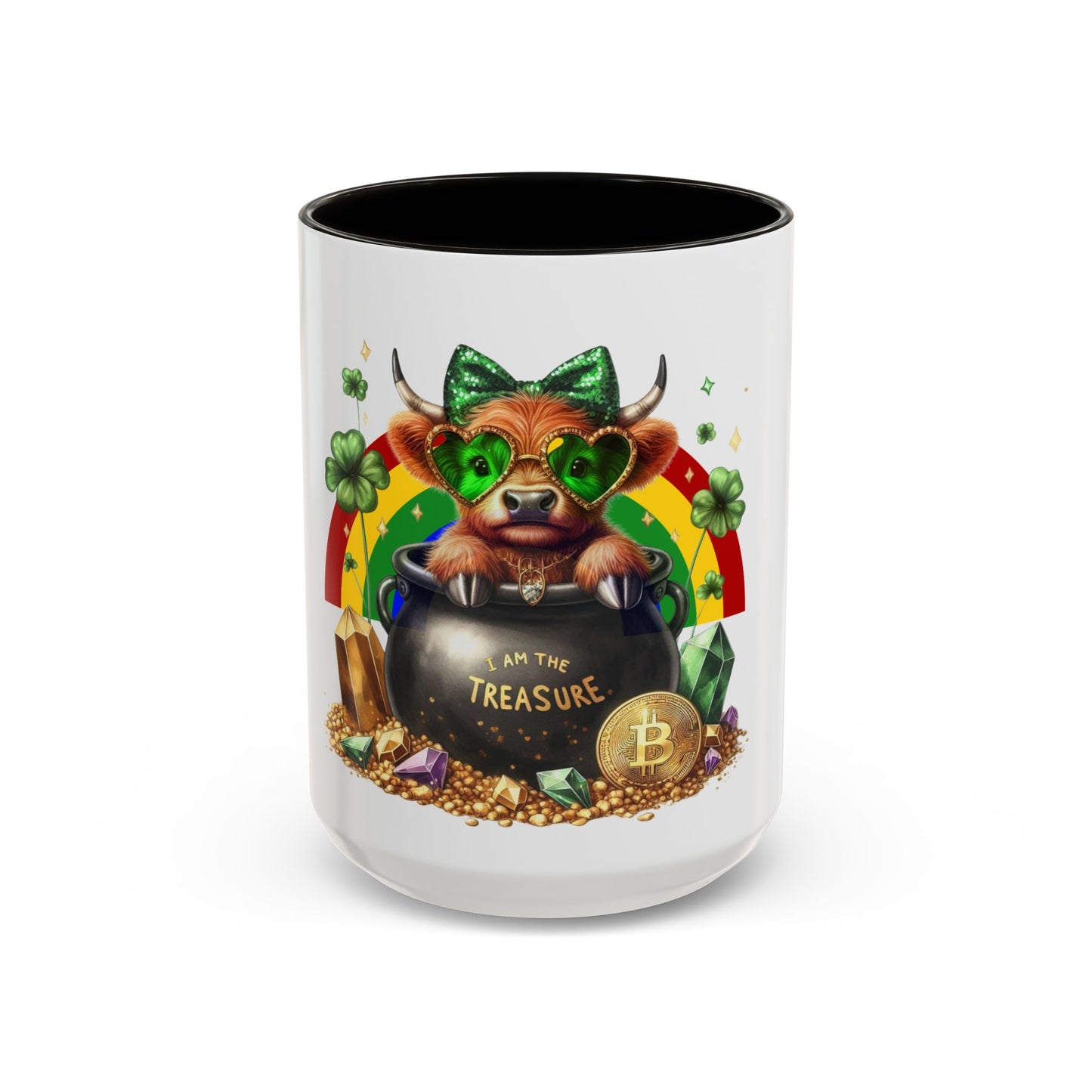Colorful Rainbow Highland Mug I Am the Treasure Lucky Charm Cow St Patrick's Gift Holiday Celebration