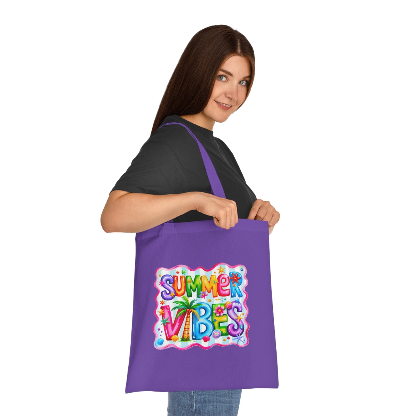 Colorful Summer Vibes Beach Reusable Tropical Bag Tote Cotton