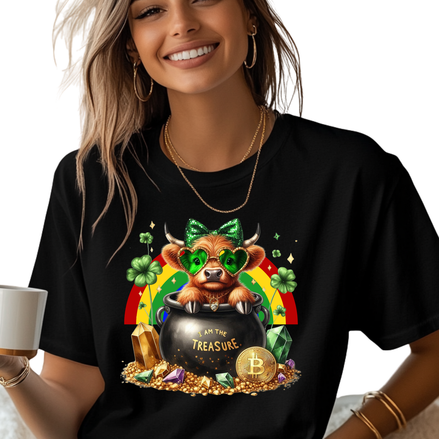 Rainbow Highland I Am the Treasure Lucky Cow St Patrick's T-Shirt