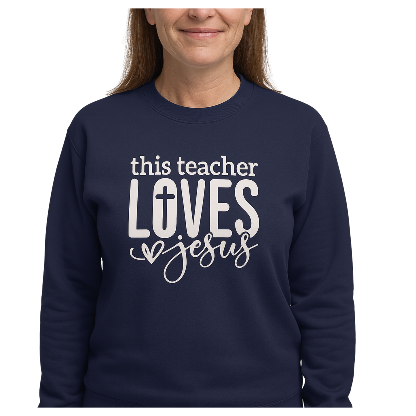This Teacher Loves Jesus Faith Unisex Crewneck Pullover Sweatshirt