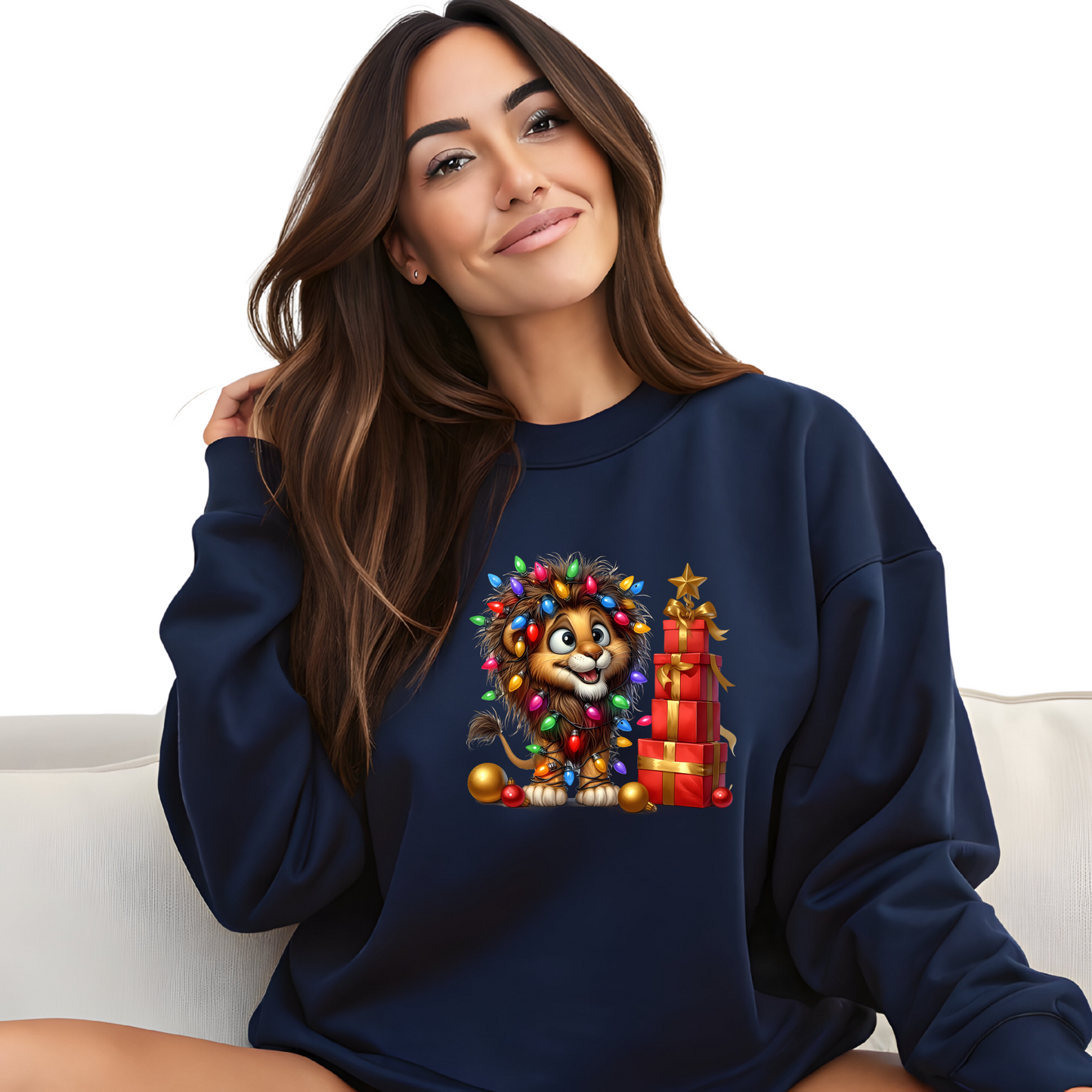 Let Your Light Roar Christmas Lion Crewneck Pullover Sweatshirt