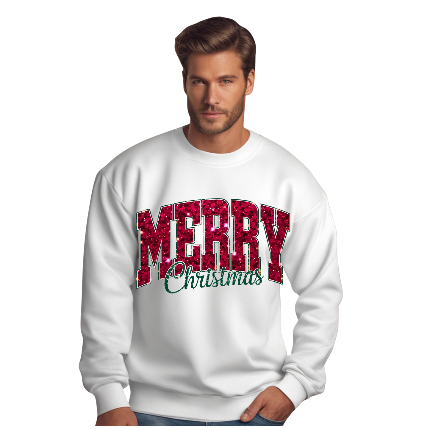 Merry Christmas Glitter Unisex Crewneck Pullover Sweatshirt