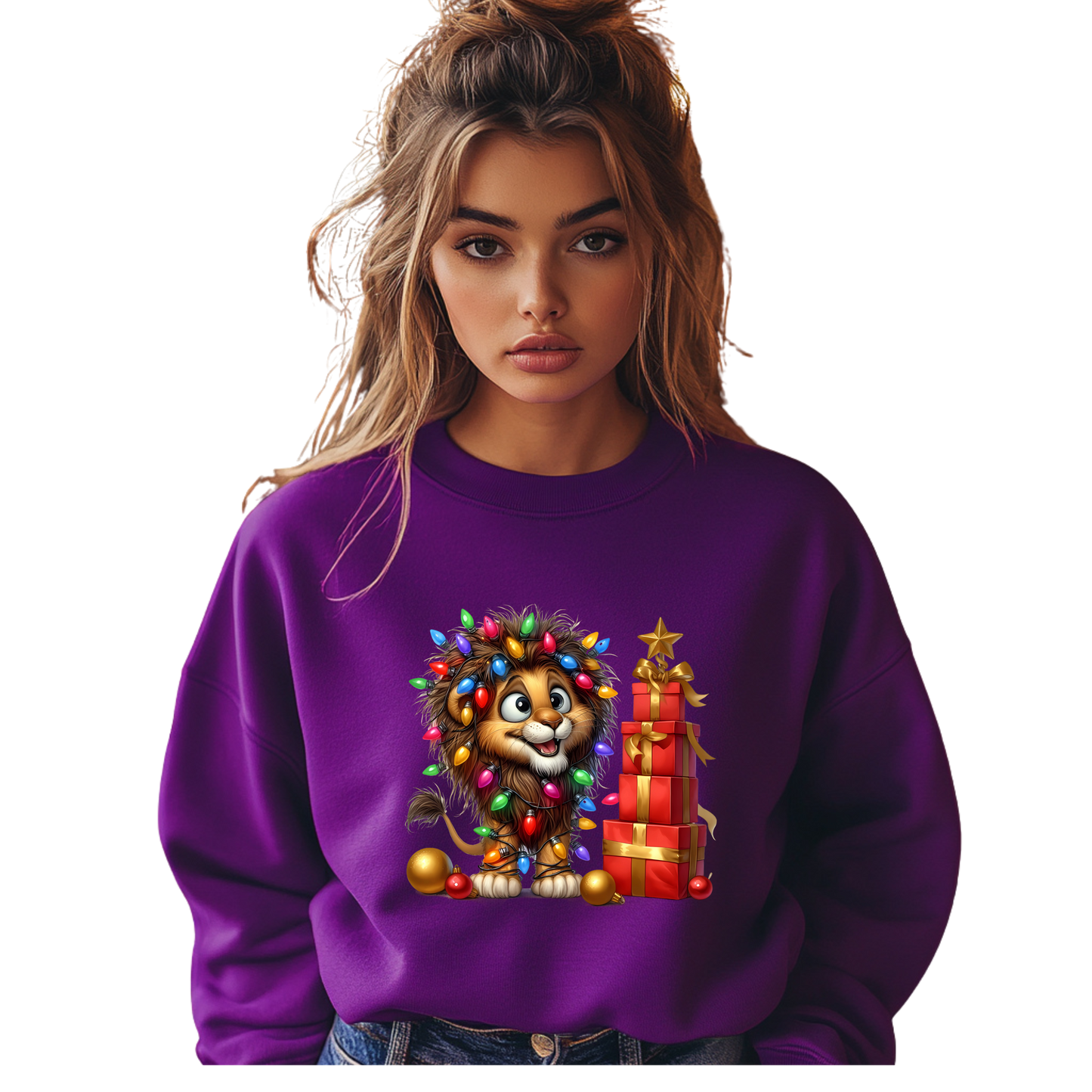 Let Your Light Roar Christmas Lion Crewneck Pullover Sweatshirt