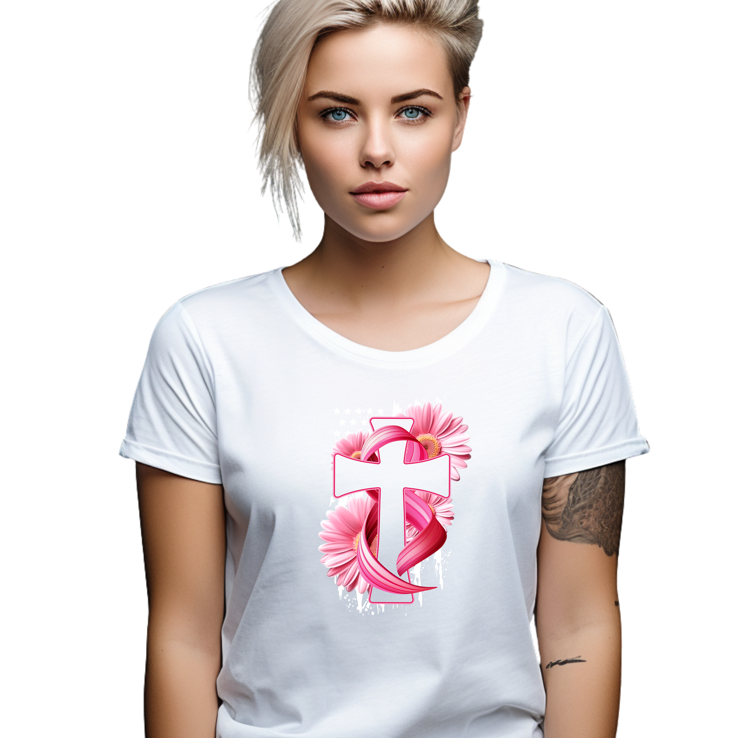 Cross Ribbon Sunflower Breast Cancer T-Shirt