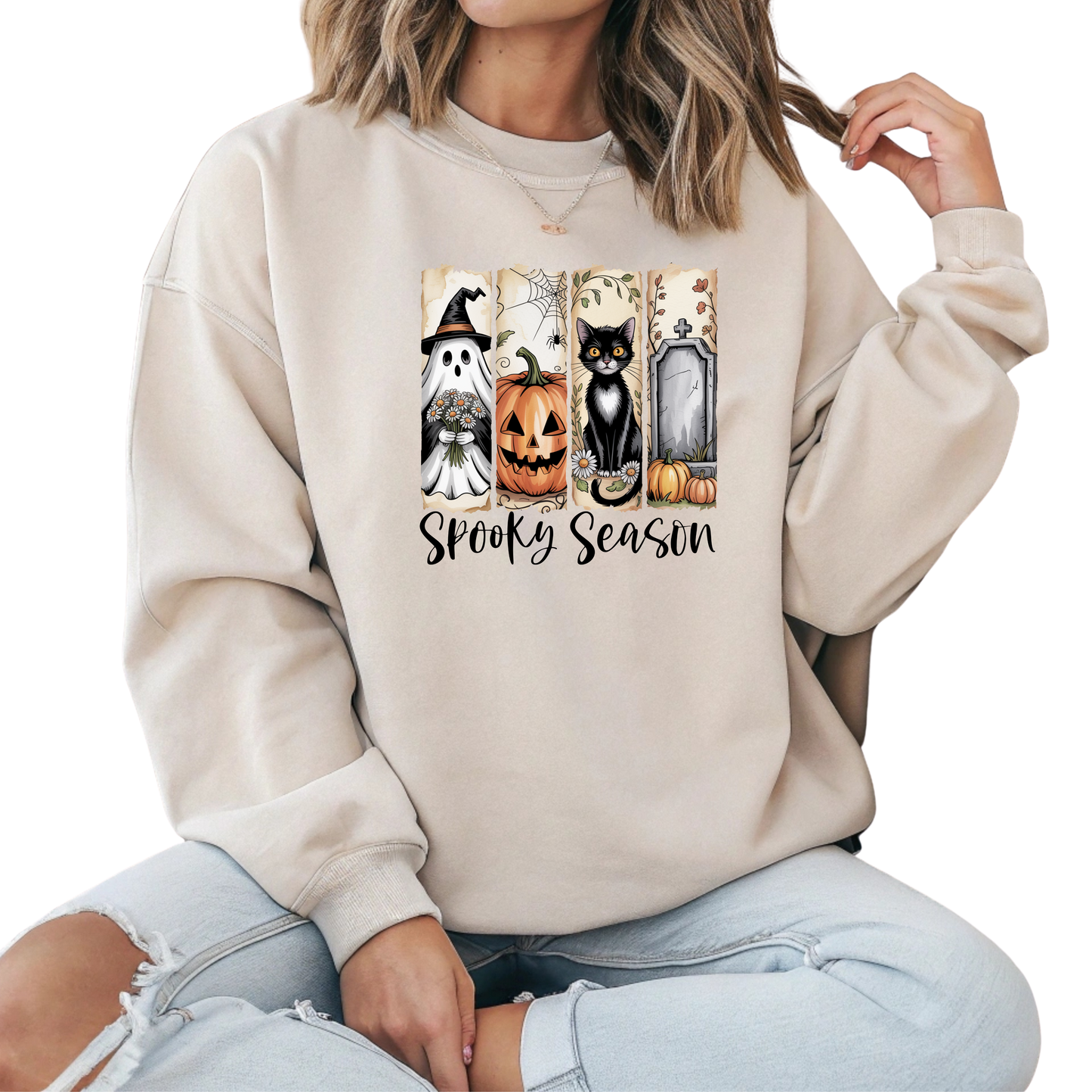 Spooky-Season Brushstroke-Halloween Crewneck Pullover Sweatshirt
