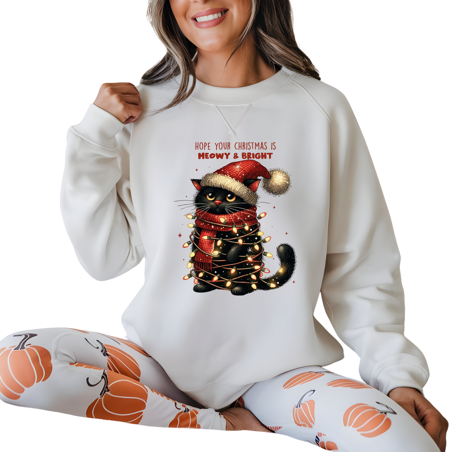 Meowy Bright Christmas Cat Perfectly Festive Unisex Crewneck Pullover Sweatshirt