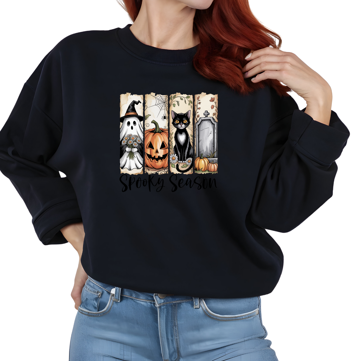 Spooky-Season Brushstroke-Halloween Crewneck Pullover Sweatshirt