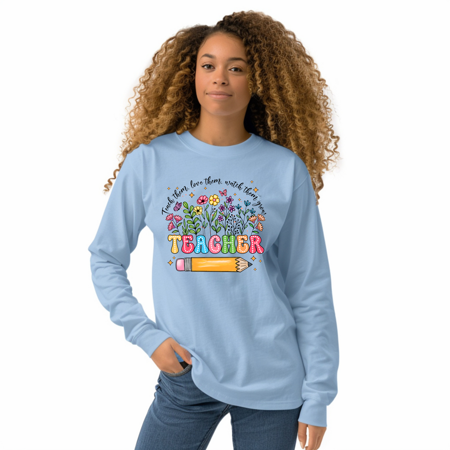 Teacher Wildflowers Crewneck Pullover Sweatshirt