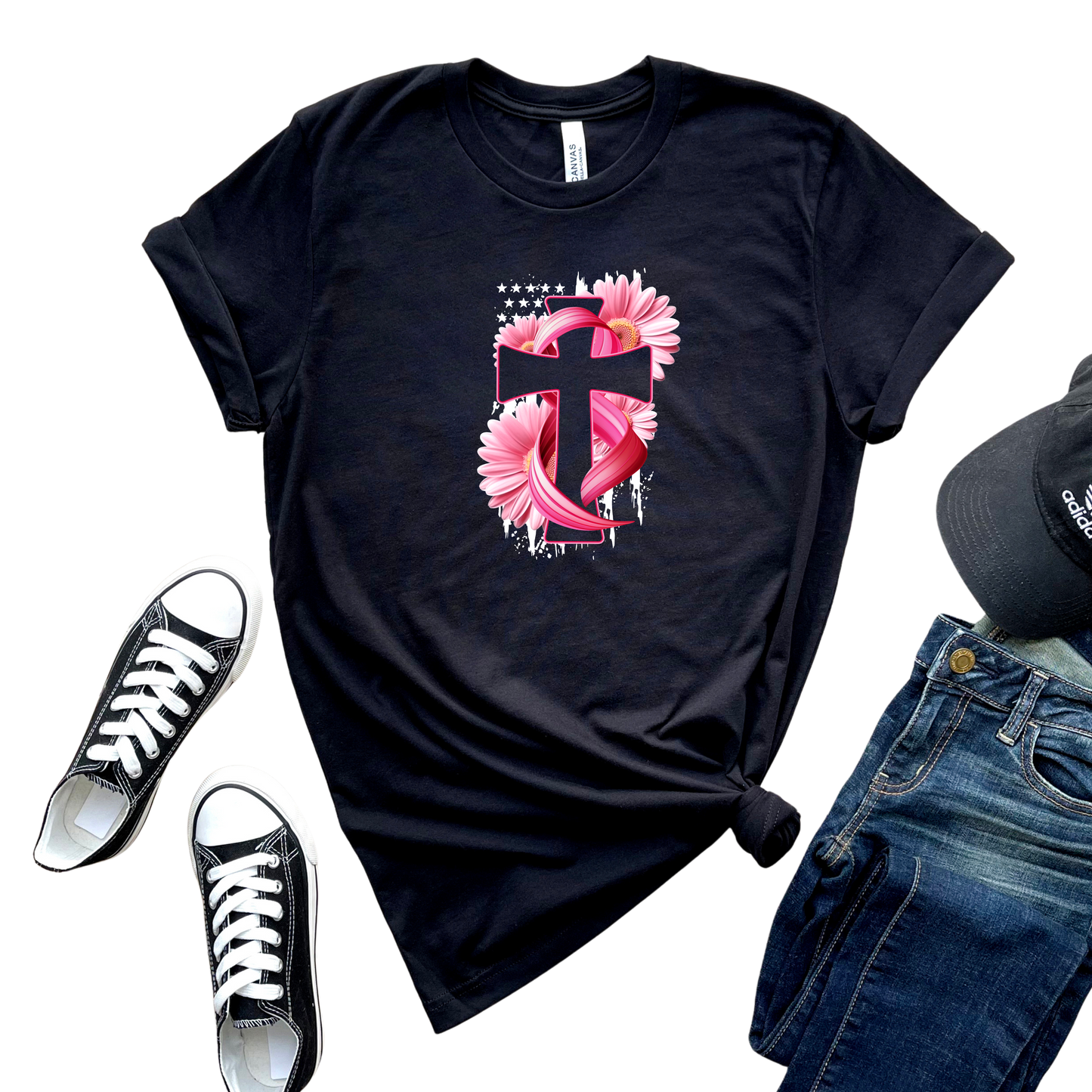 Cross Ribbon Sunflower Breast Cancer T-Shirt