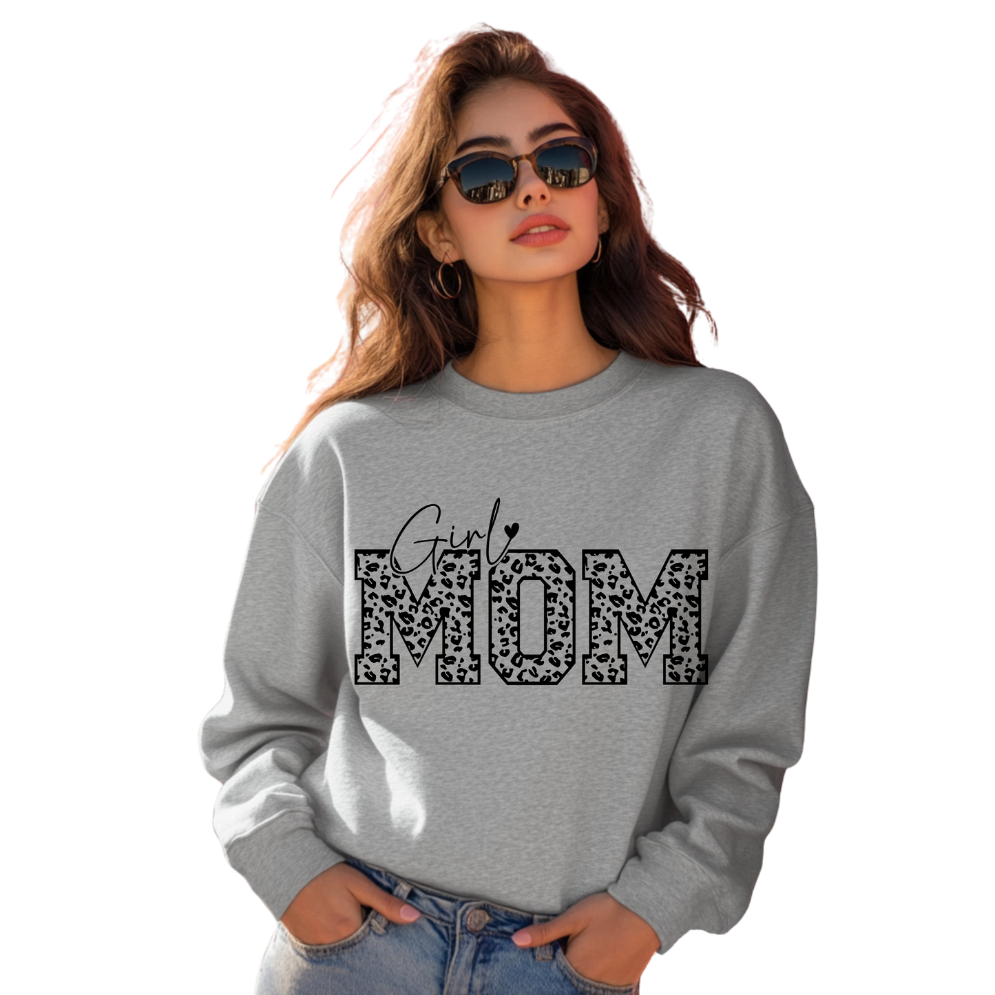 Girl Mom Leopard Crewneck Pullover Sweatshirt