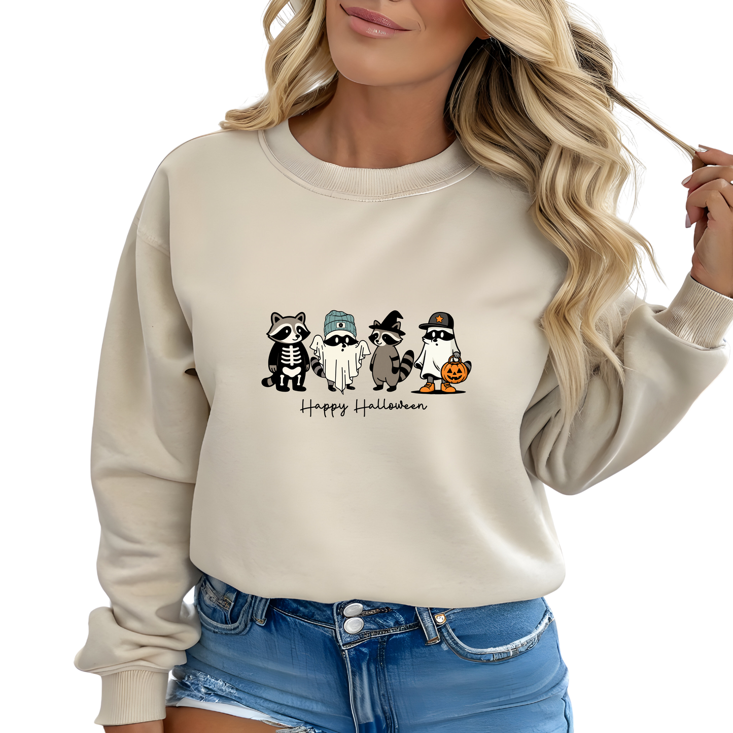 Happy Halloween Raccoon Crewneck Pullover Sweatshirt