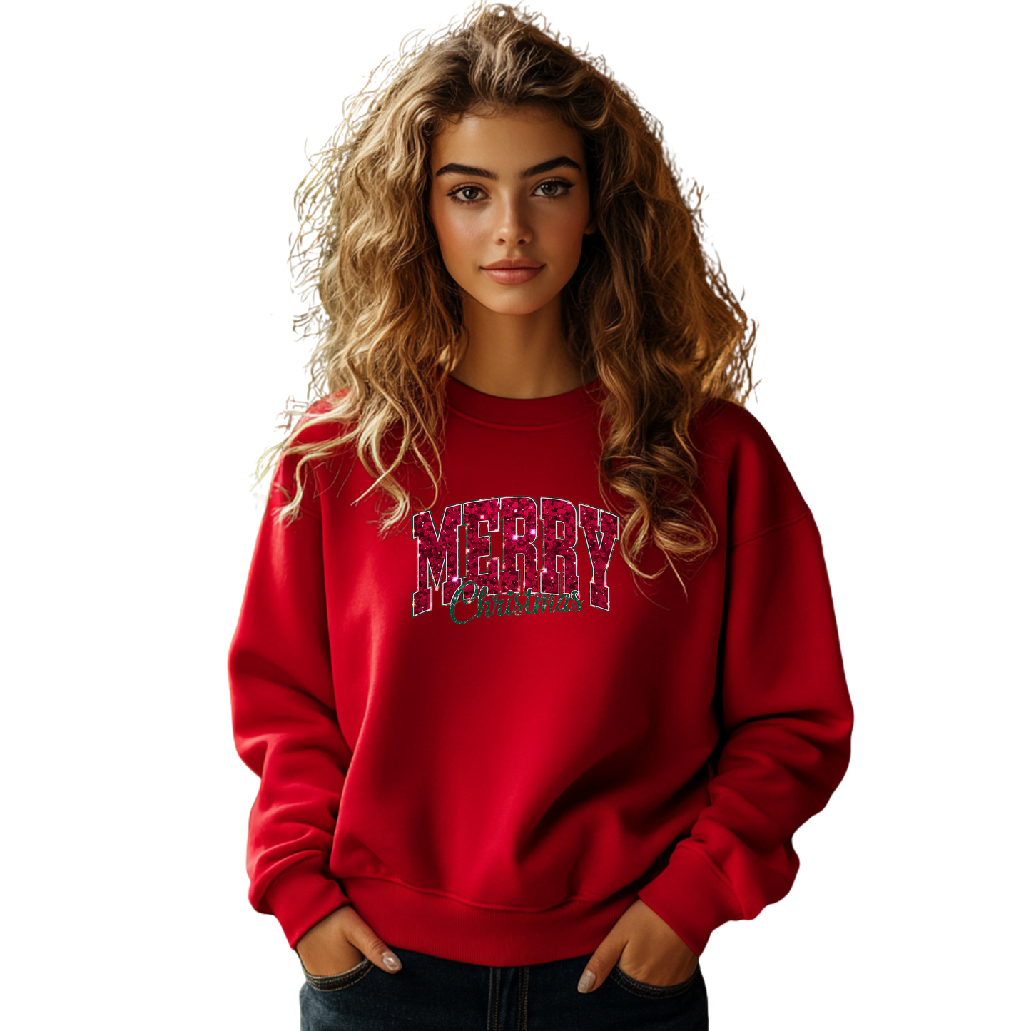 Merry Christmas Glitter Unisex Crewneck Pullover Sweatshirt