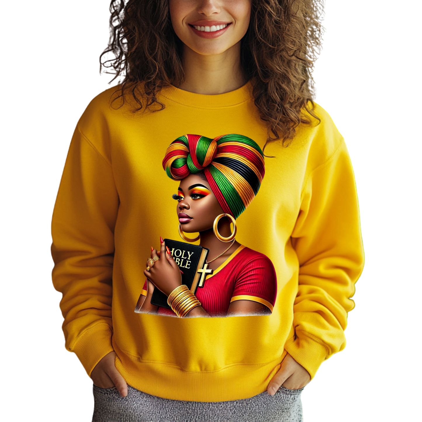 Faith Crown Afrocentric Crewneck Pullover Sweatshirt.