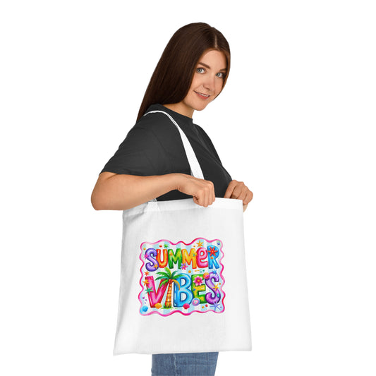 Colorful Summer Vibes Beach Reusable Tropical Bag Tote Cotton