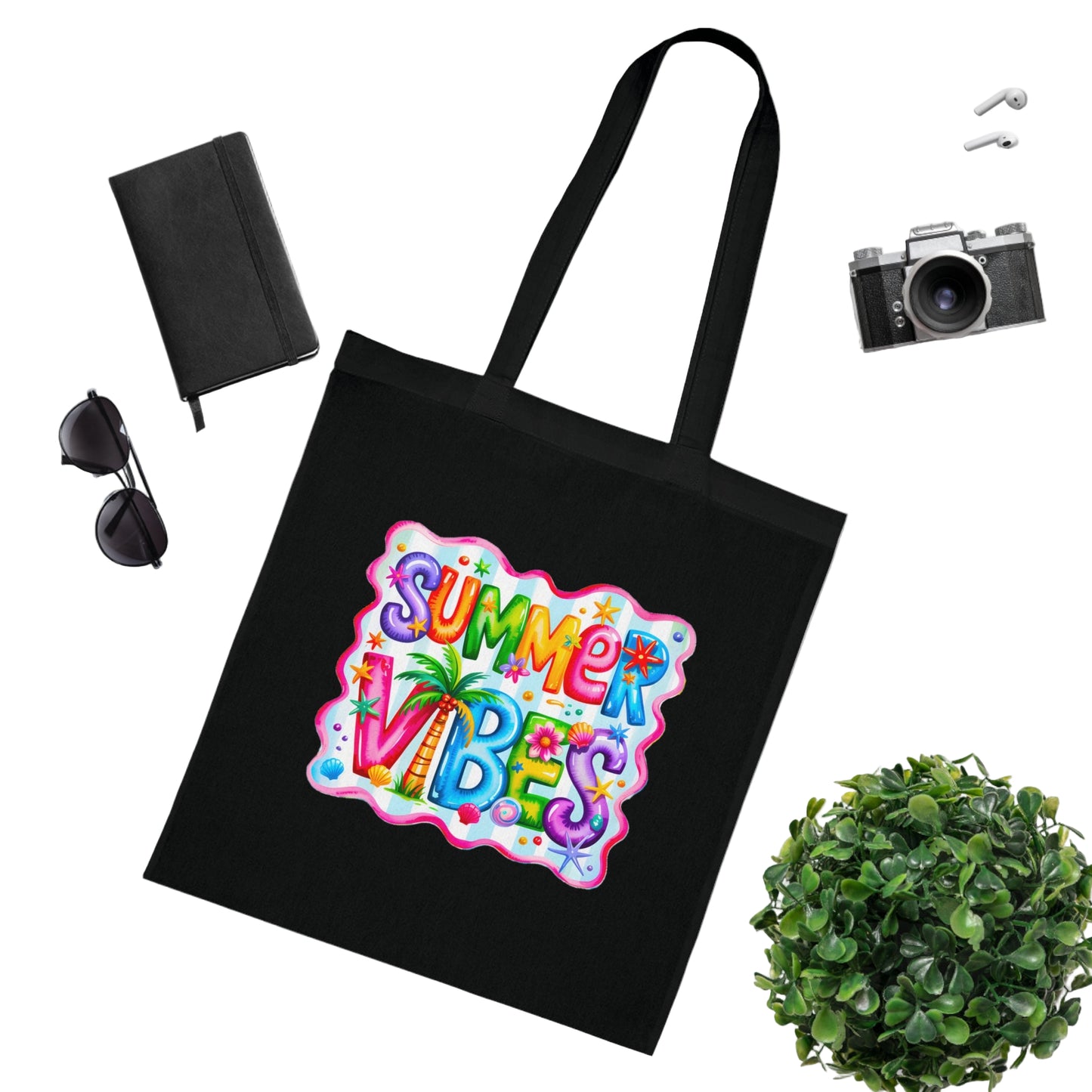 Colorful Summer Vibes Beach Reusable Tropical Bag Tote Cotton