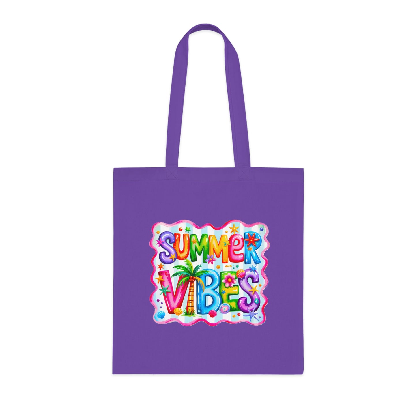 Colorful Summer Vibes Beach Reusable Tropical Bag Tote Cotton