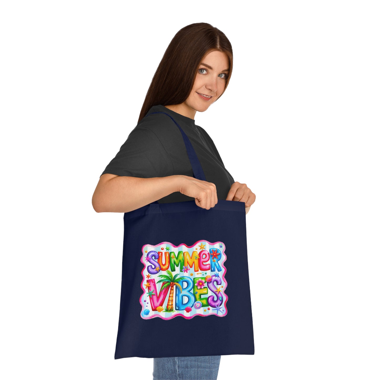 Colorful Summer Vibes Beach Reusable Tropical Bag Tote Cotton