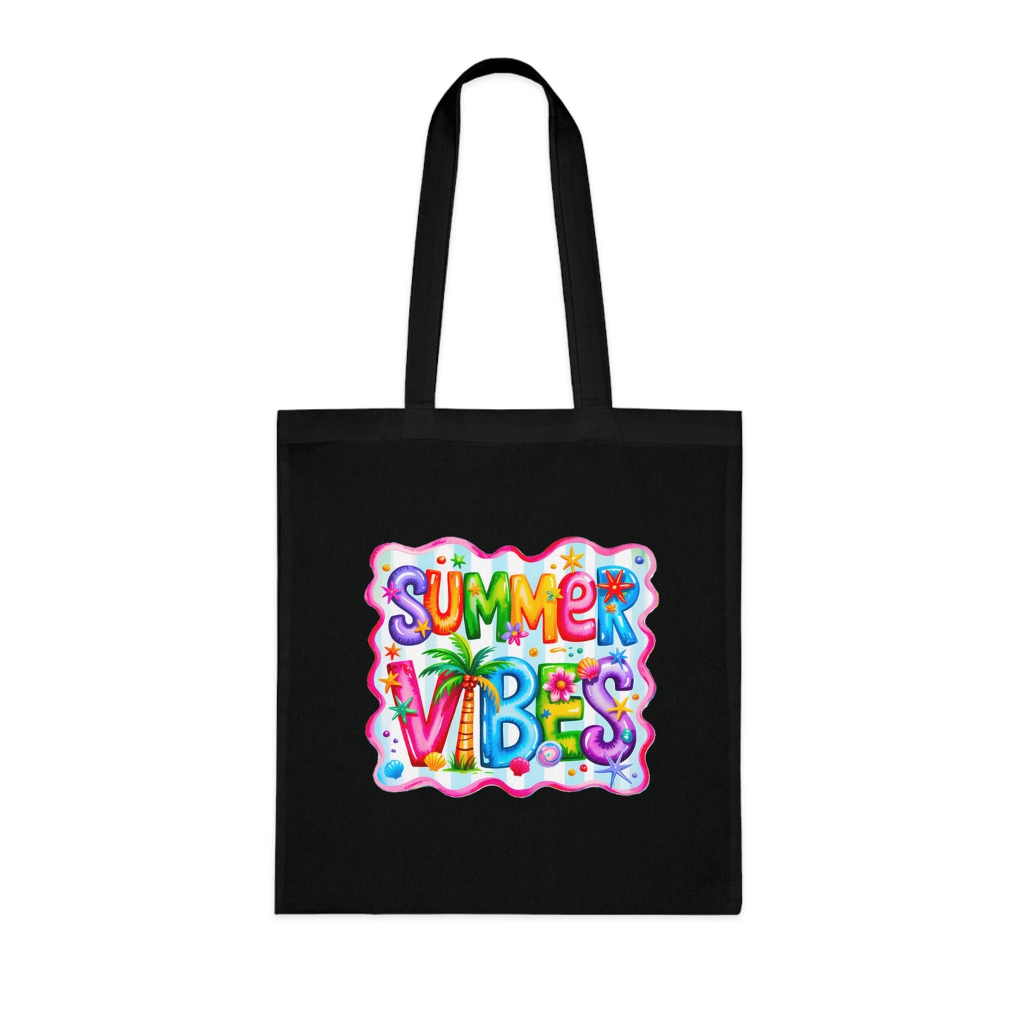 Colorful Summer Vibes Beach Reusable Tropical Bag Tote Cotton