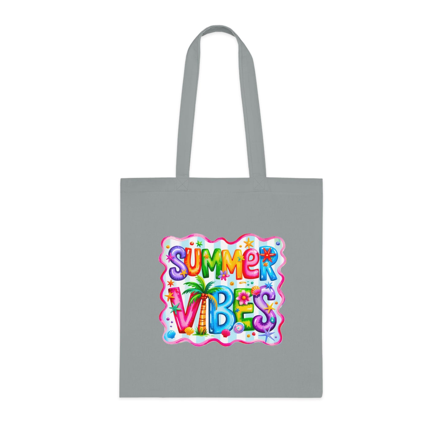 Colorful Summer Vibes Beach Reusable Tropical Bag Tote Cotton