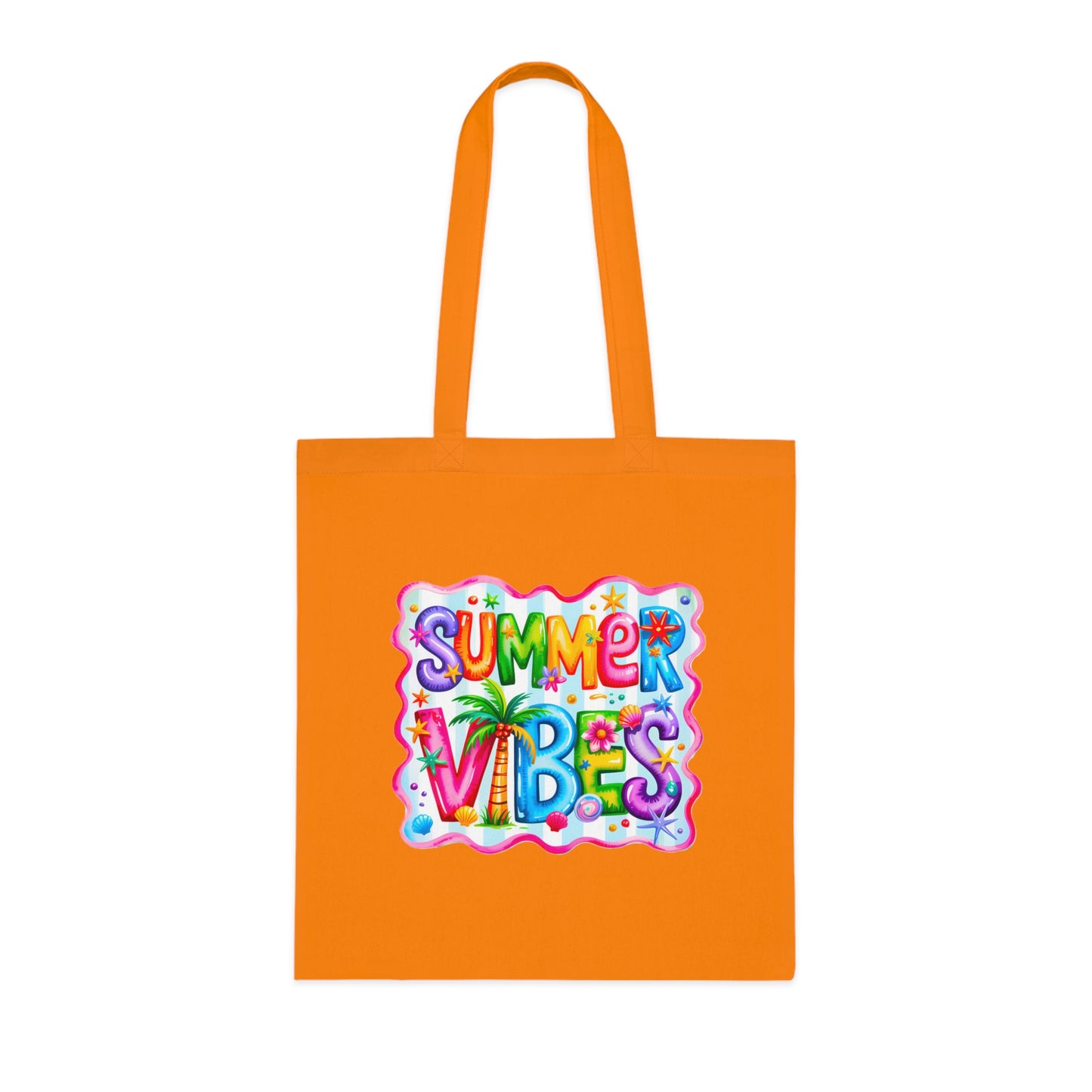Colorful Summer Vibes Beach Reusable Tropical Bag Tote Cotton