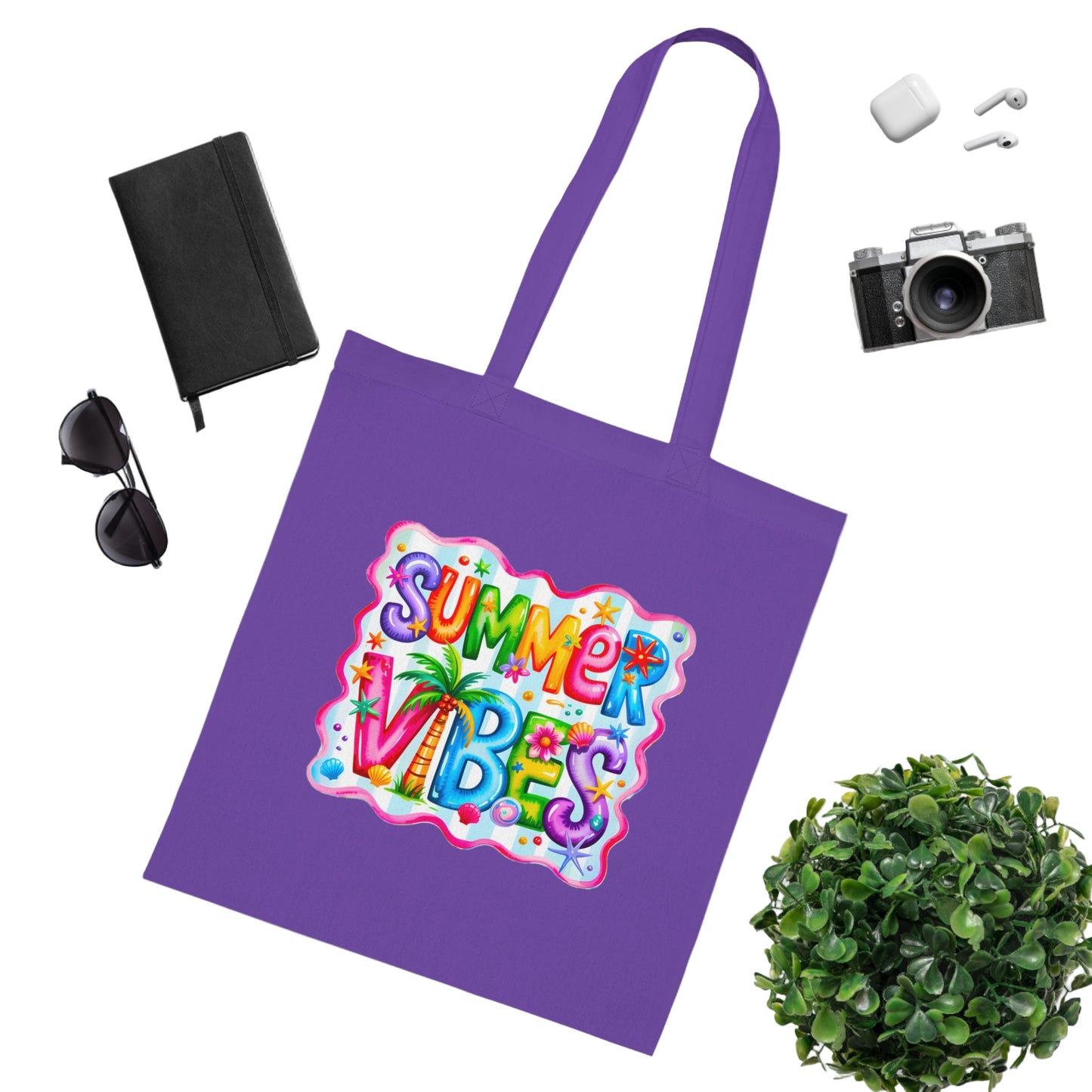 Colorful Summer Vibes Beach Reusable Tropical Bag Tote Cotton