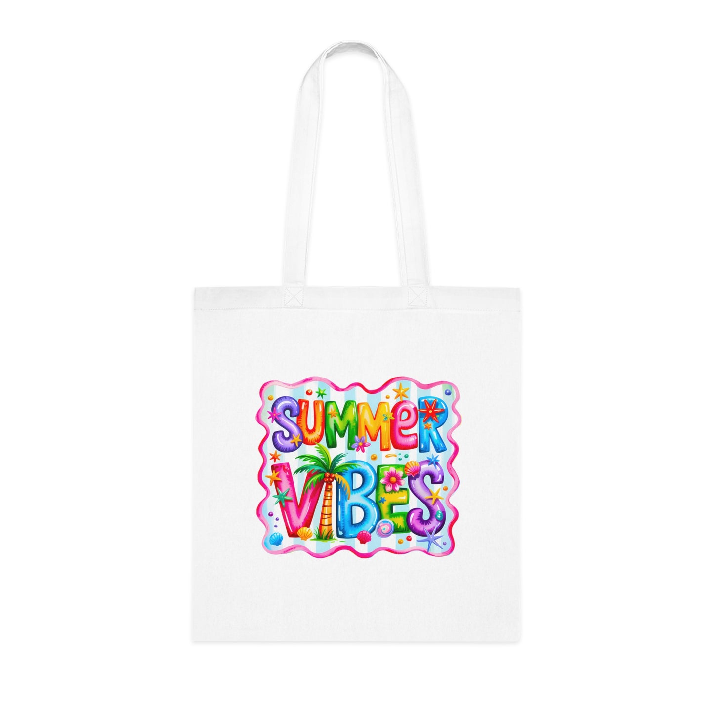 Colorful Summer Vibes Beach Reusable Tropical Bag Tote Cotton