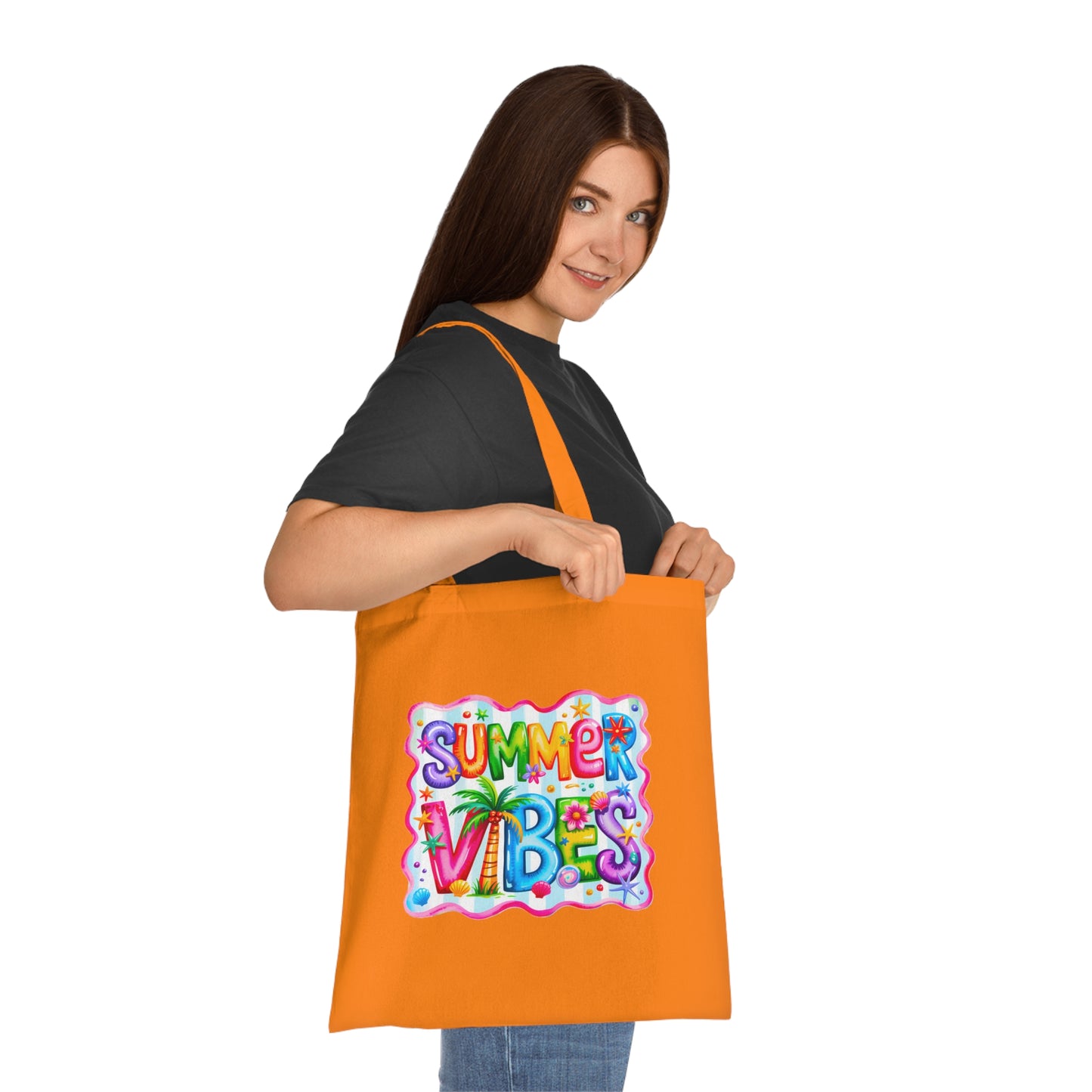 Colorful Summer Vibes Beach Reusable Tropical Bag Tote Cotton