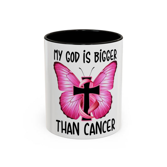 Colorful My God is bigger than Cancer Butterfly Breast Cancer Mug