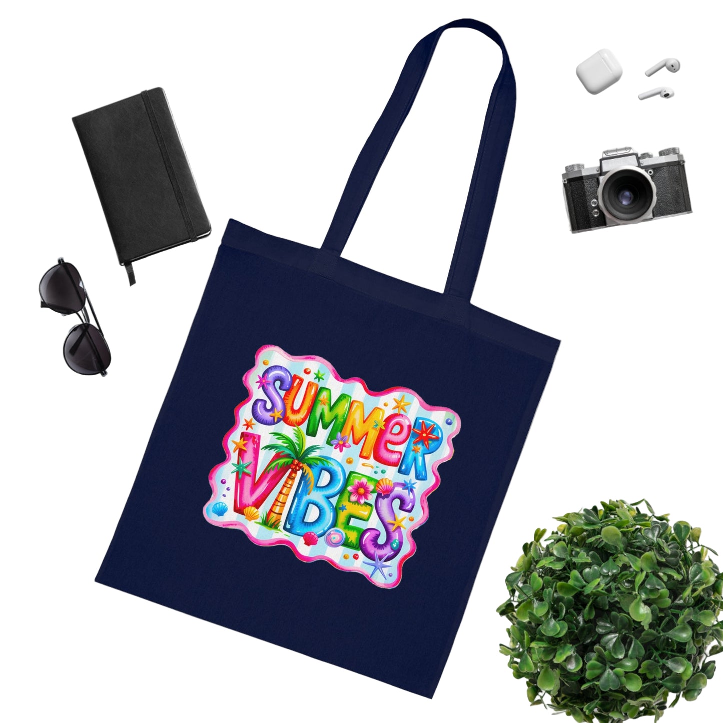 Colorful Summer Vibes Beach Reusable Tropical Bag Tote Cotton