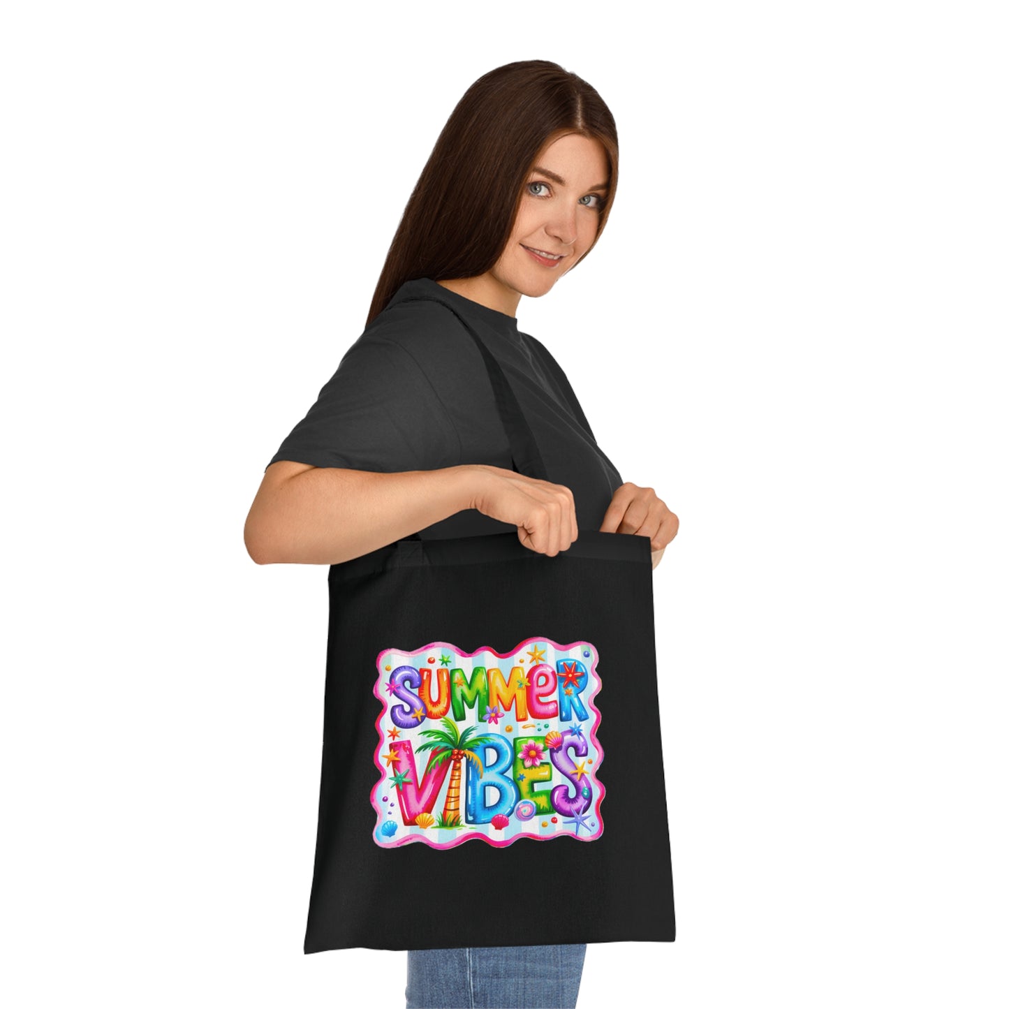 Colorful Summer Vibes Beach Reusable Tropical Bag Tote Cotton