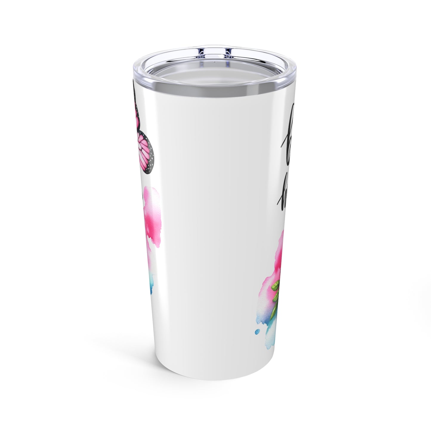 Breast Cancer Ribbon and Butterflies Inspirational Tumbler  Cancer Awareness