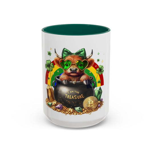 Colorful Rainbow Highland Mug I Am the Treasure Lucky Charm Cow St Patrick's Gift Holiday Celebration
