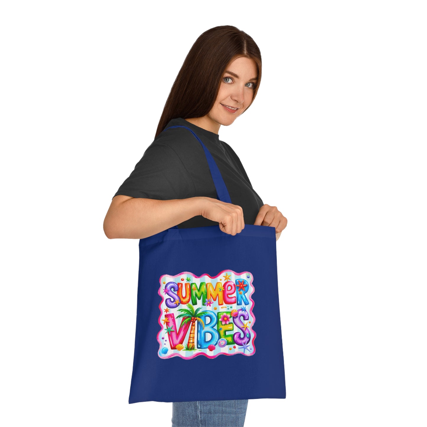 Colorful Summer Vibes Beach Reusable Tropical Bag Tote Cotton