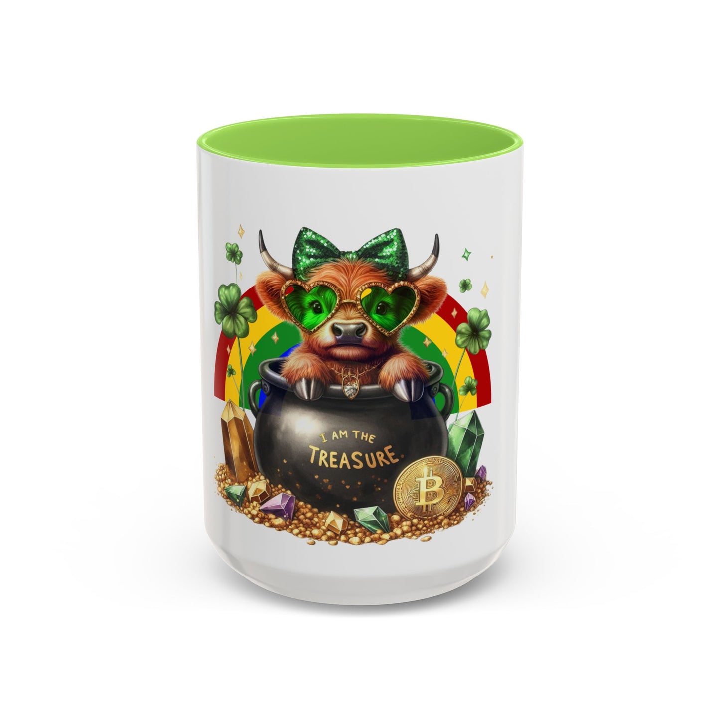 Colorful Rainbow Highland Mug I Am the Treasure Lucky Charm Cow St Patrick's Gift Holiday Celebration