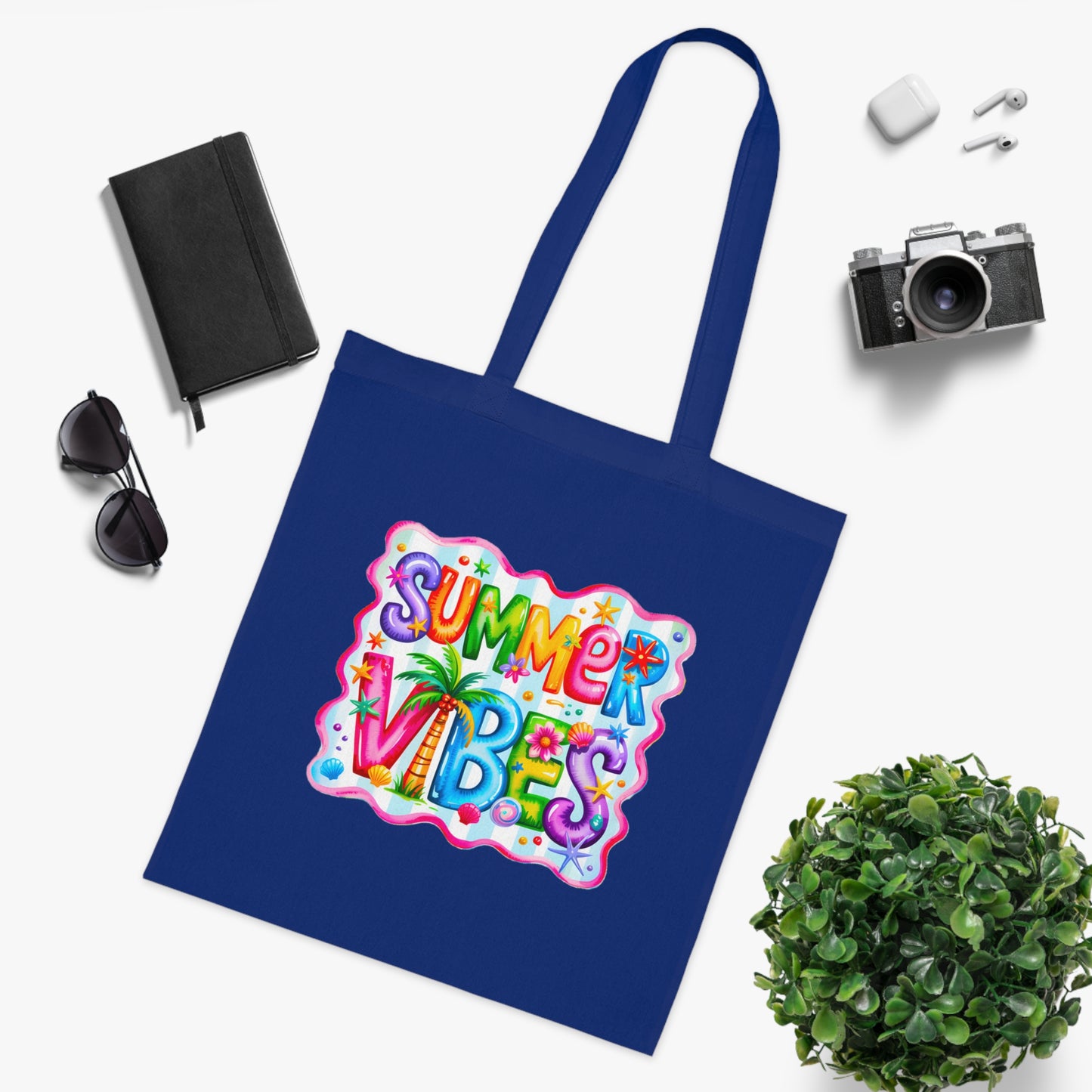 Colorful Summer Vibes Beach Reusable Tropical Bag Tote Cotton