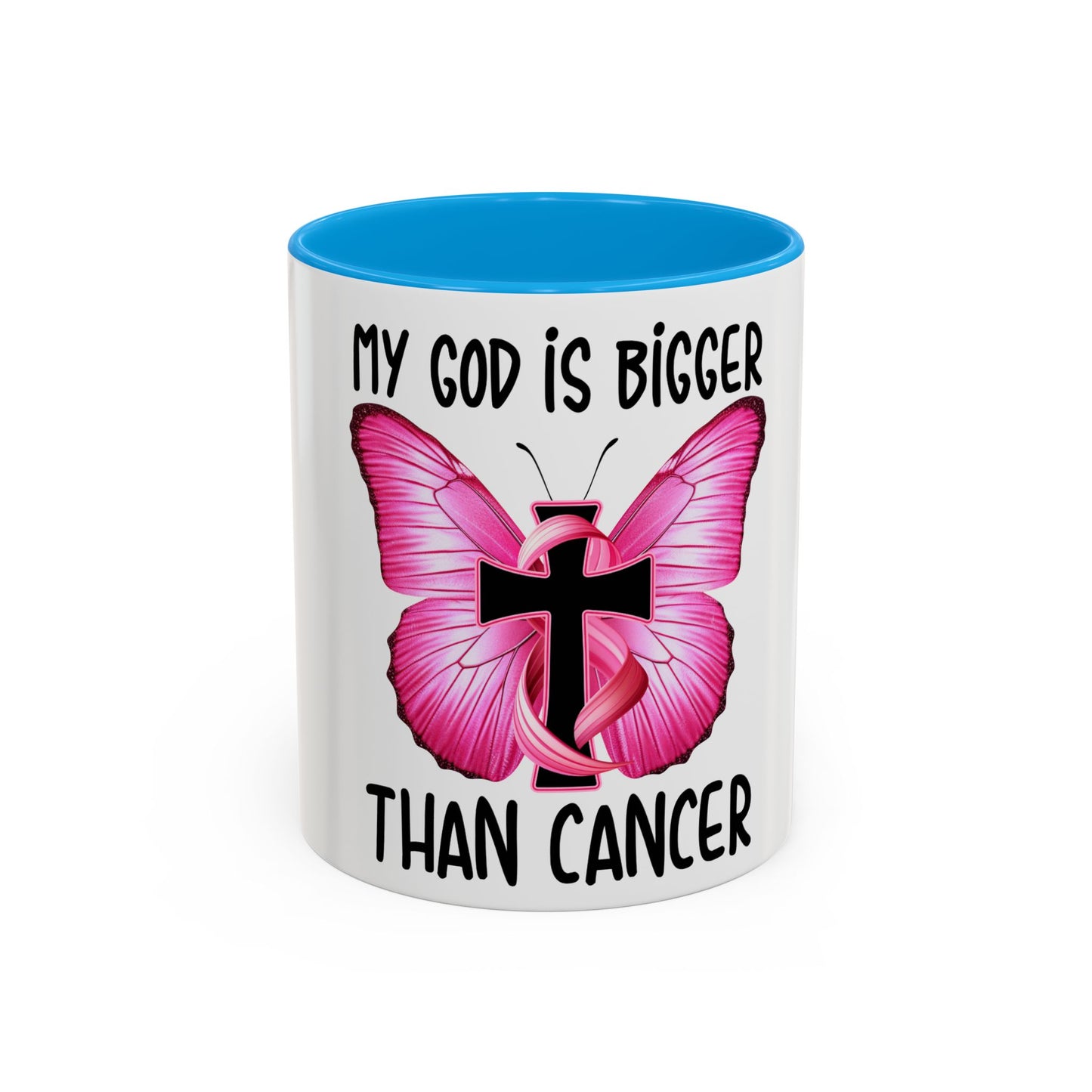 Colorful My God is bigger than Cancer Butterfly Breast Cancer Mug