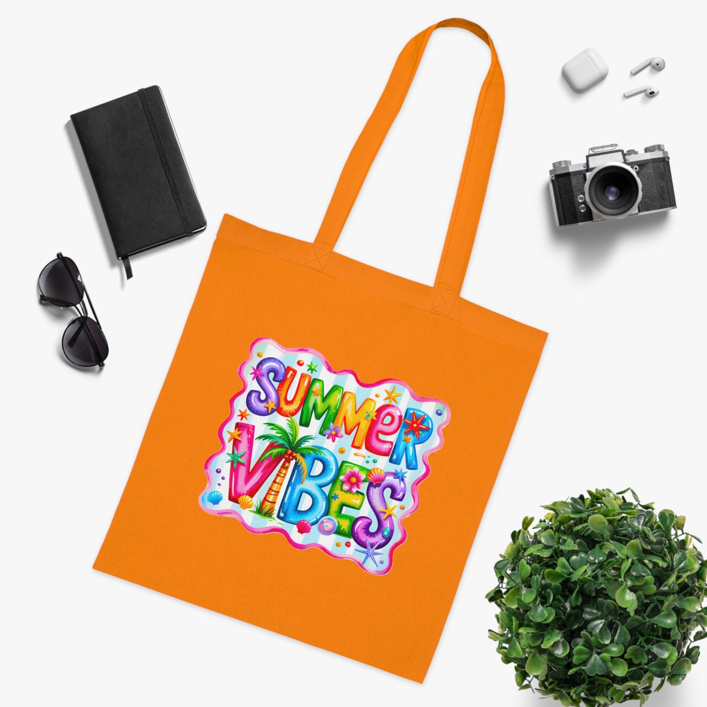 Colorful Summer Vibes Beach Reusable Tropical Bag Tote Cotton