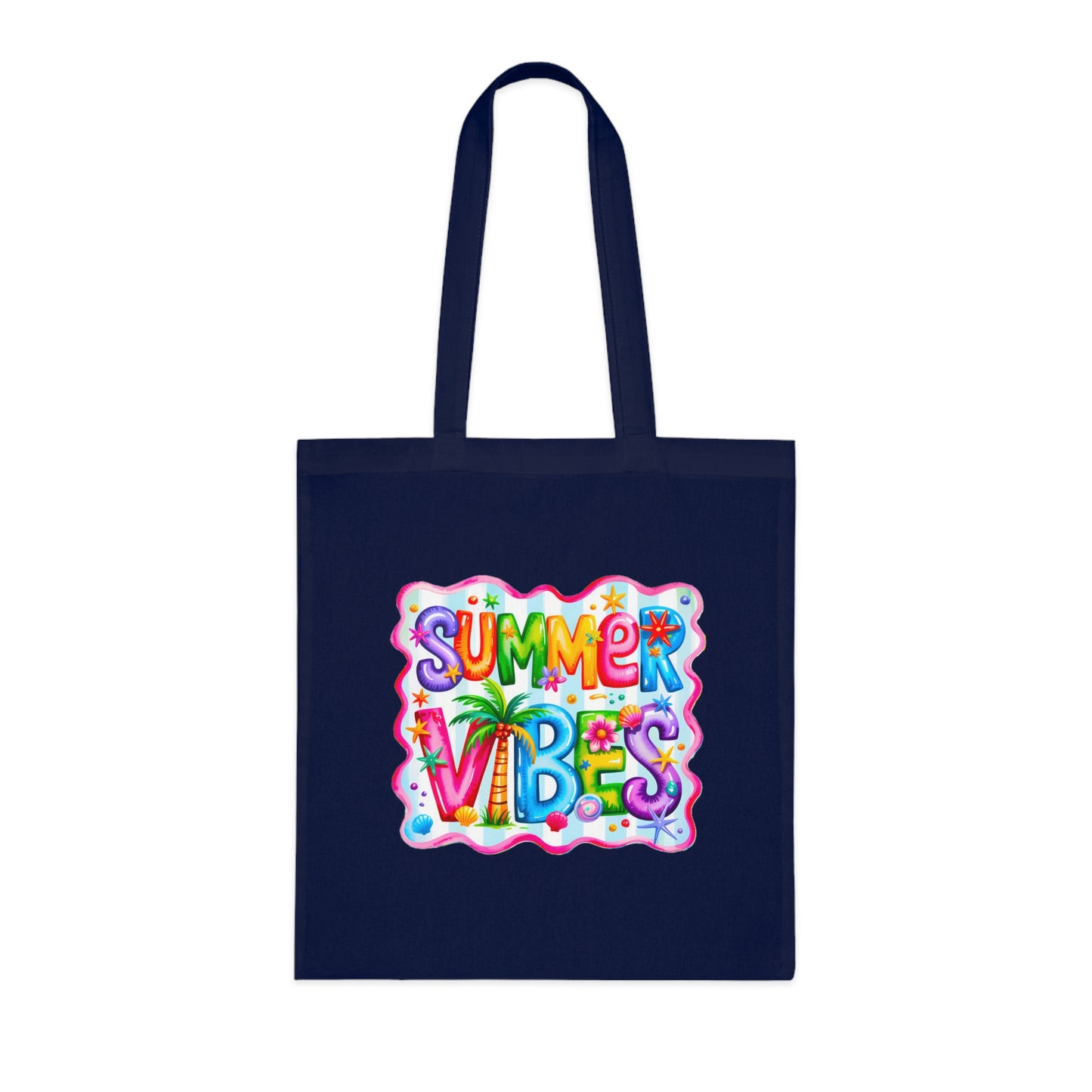 Colorful Summer Vibes Beach Reusable Tropical Bag Tote Cotton