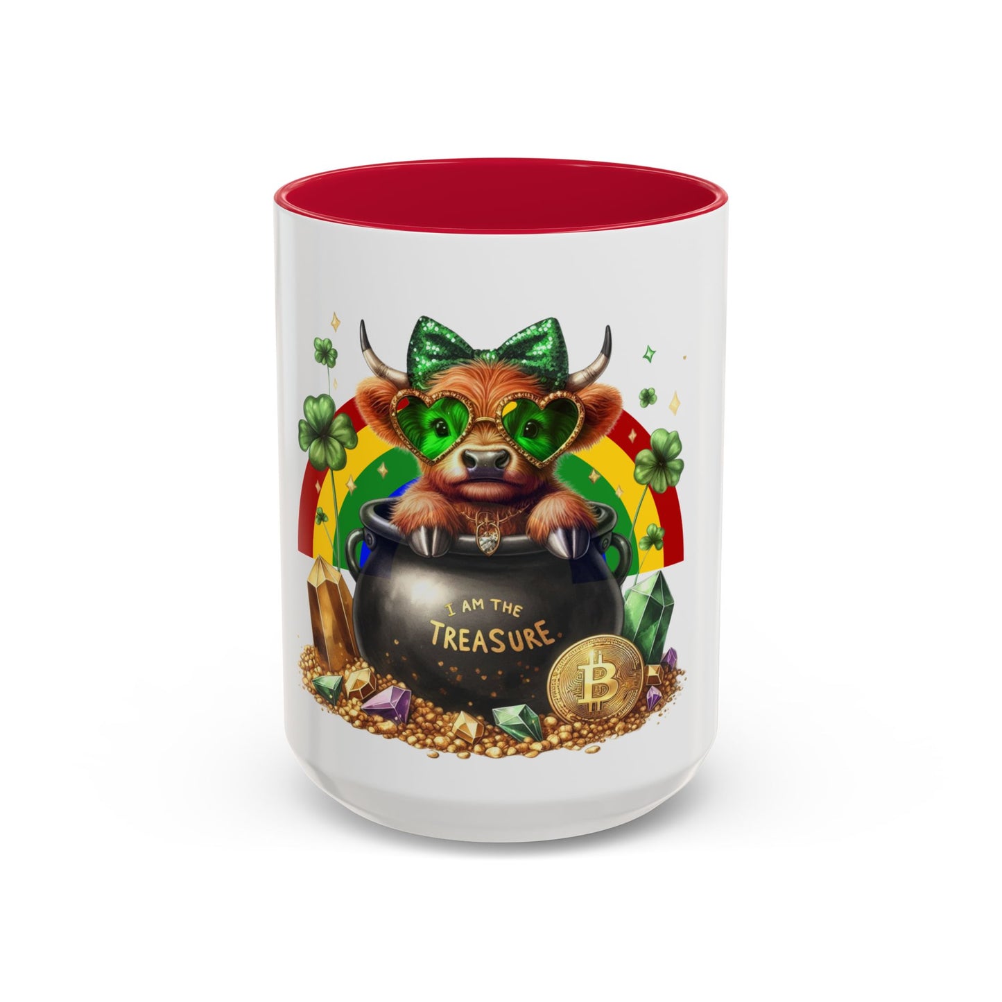 Colorful Rainbow Highland Mug I Am the Treasure Lucky Charm Cow St Patrick's Gift Holiday Celebration