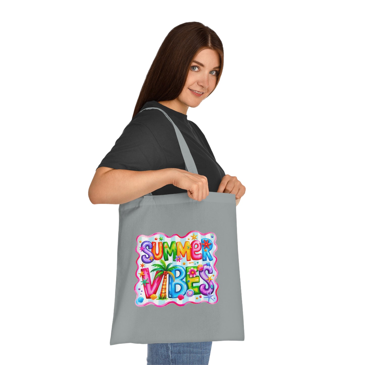 Colorful Summer Vibes Beach Reusable Tropical Bag Tote Cotton