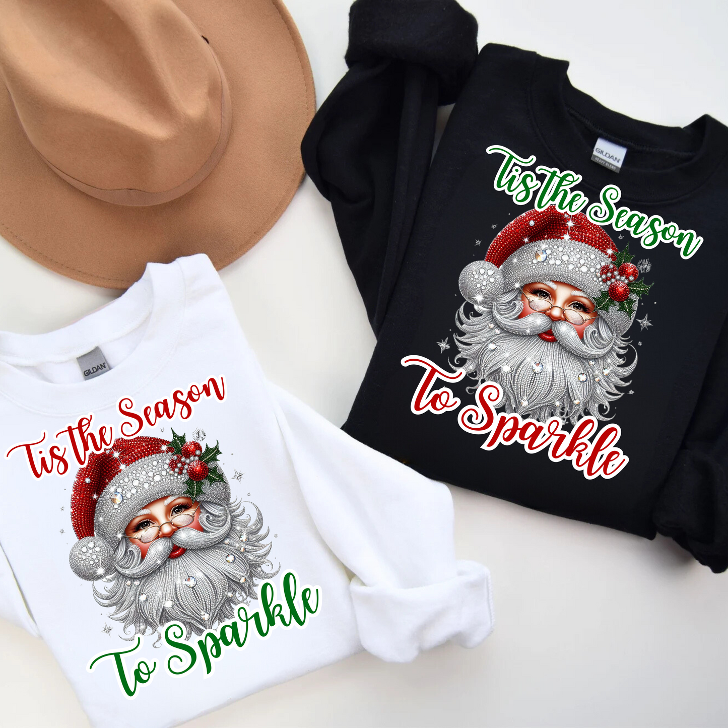 Tis the Season to Sparkle Santa Unisex Crewneck Pullover Sweatshirt
