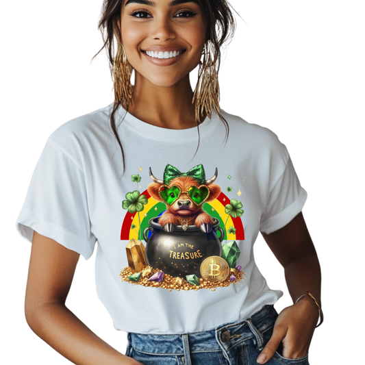Rainbow Highland I Am the Treasure Lucky Cow St Patrick's T-Shirt