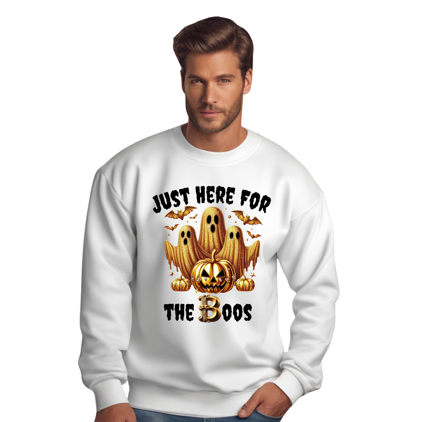 Just Here for the Boos Halloween Party Vibes Unisex Crewneck Pullover Sweatshirt