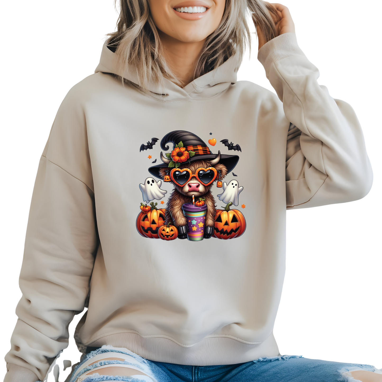 Spooky Moo Vibes  Bewitchingly Beautiful Pullover Hoodie