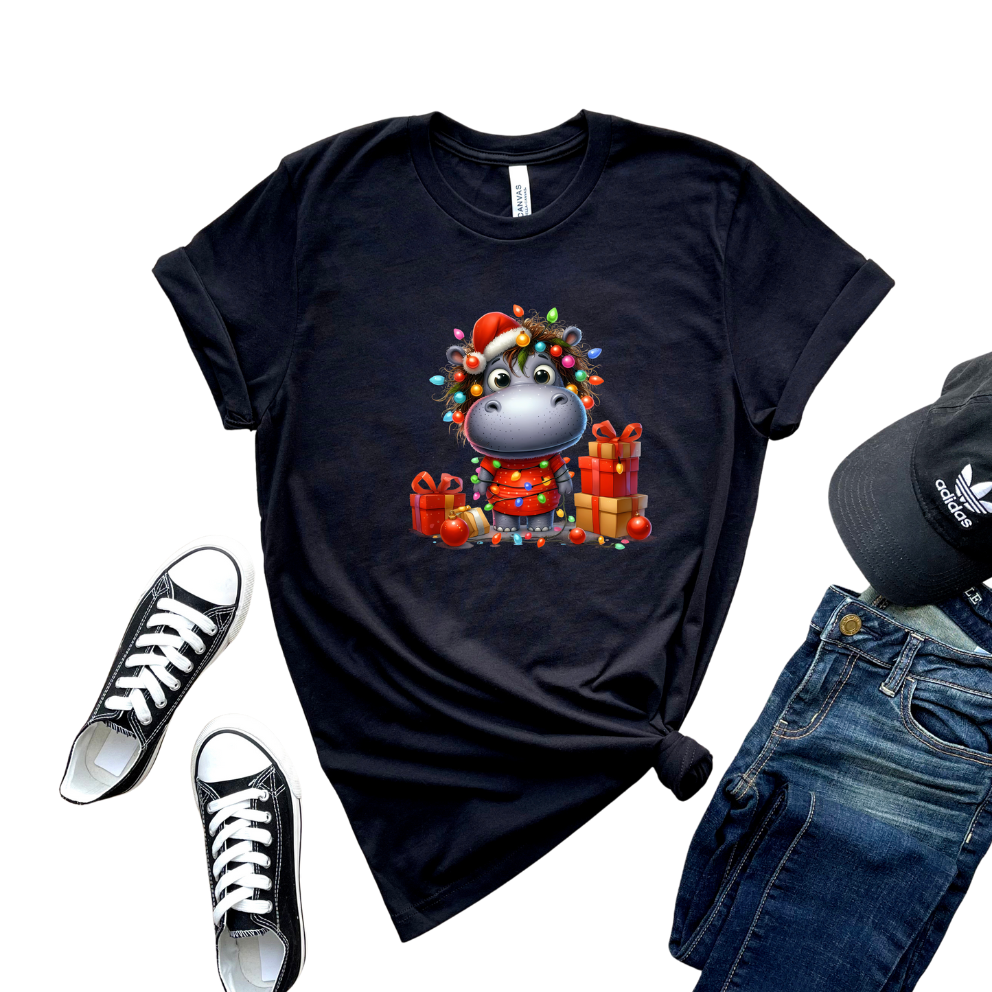 Holiday Hippo Glow-Up Christmas T-Shirt