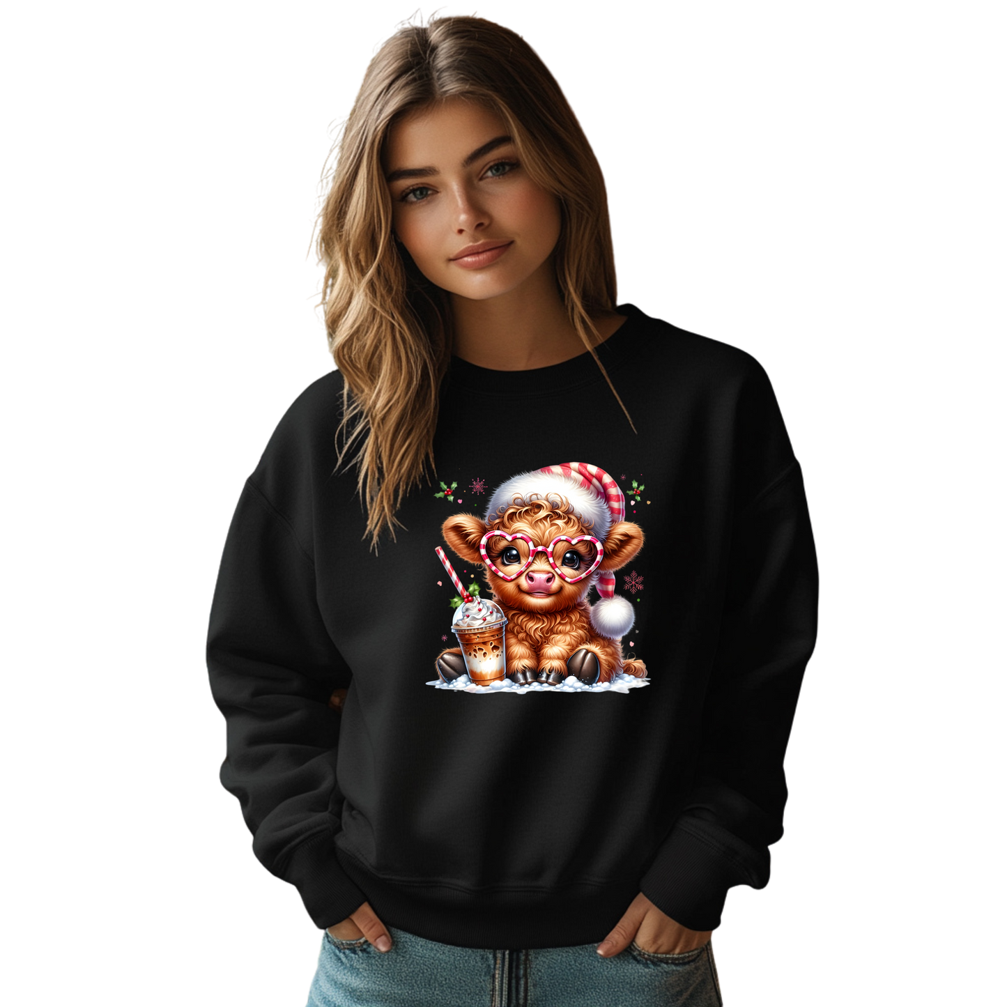 Holiday Moo-d Calf  Peppermint Cocoa Crewneck Pullover Sweatshirt