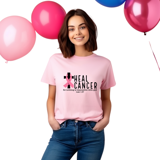 Heal Cancer Faith  Luke 1:37 Hope Edition T-Shirt