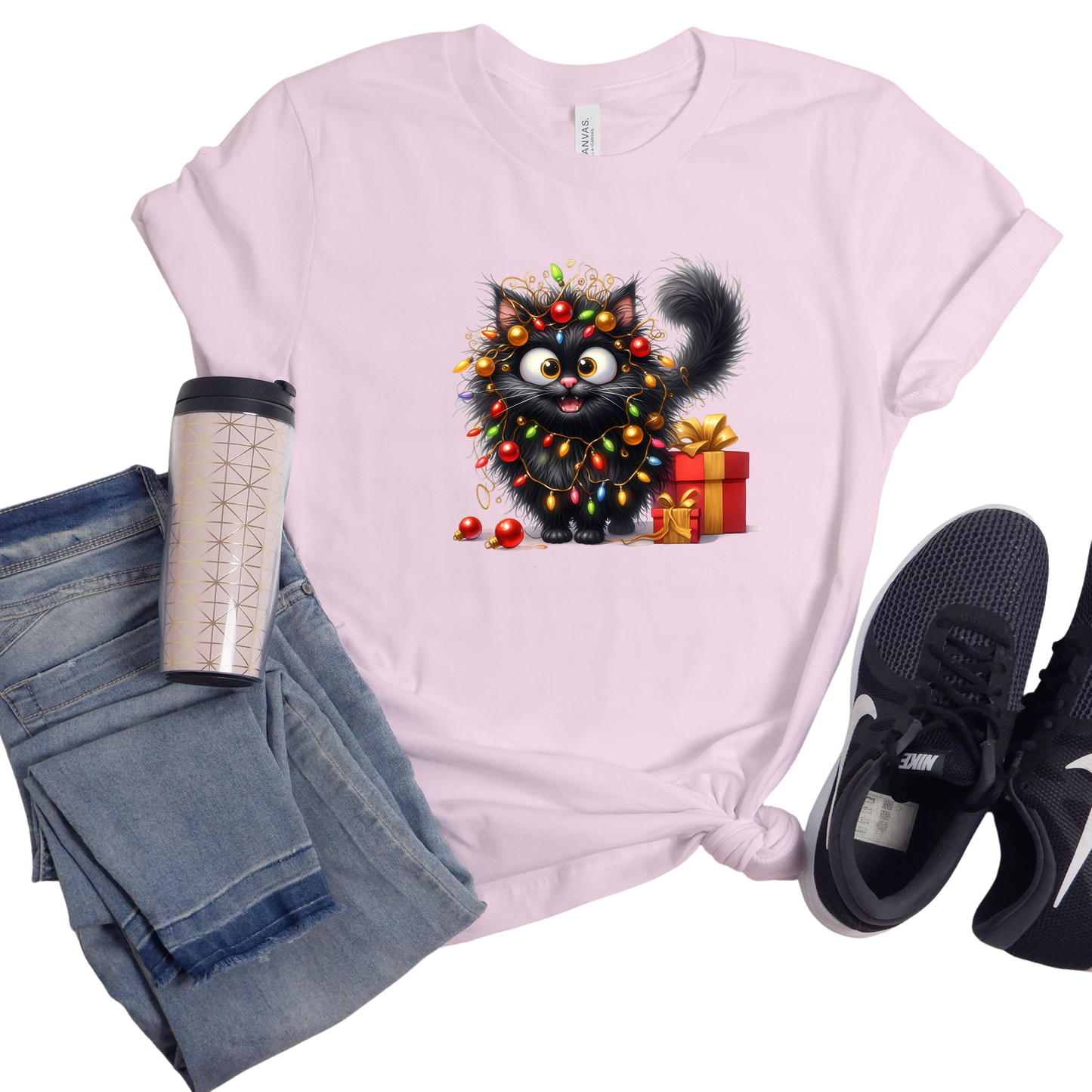 Purrfectly Lit Christmas Cat T-Shirt