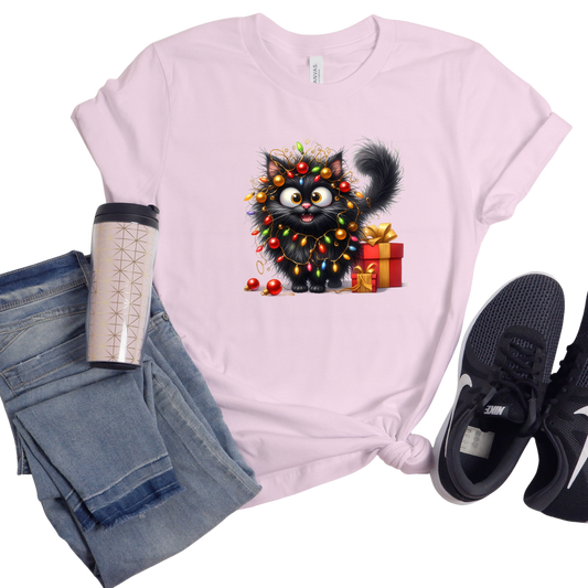 Purrfectly Lit Christmas Cat T-Shirt
